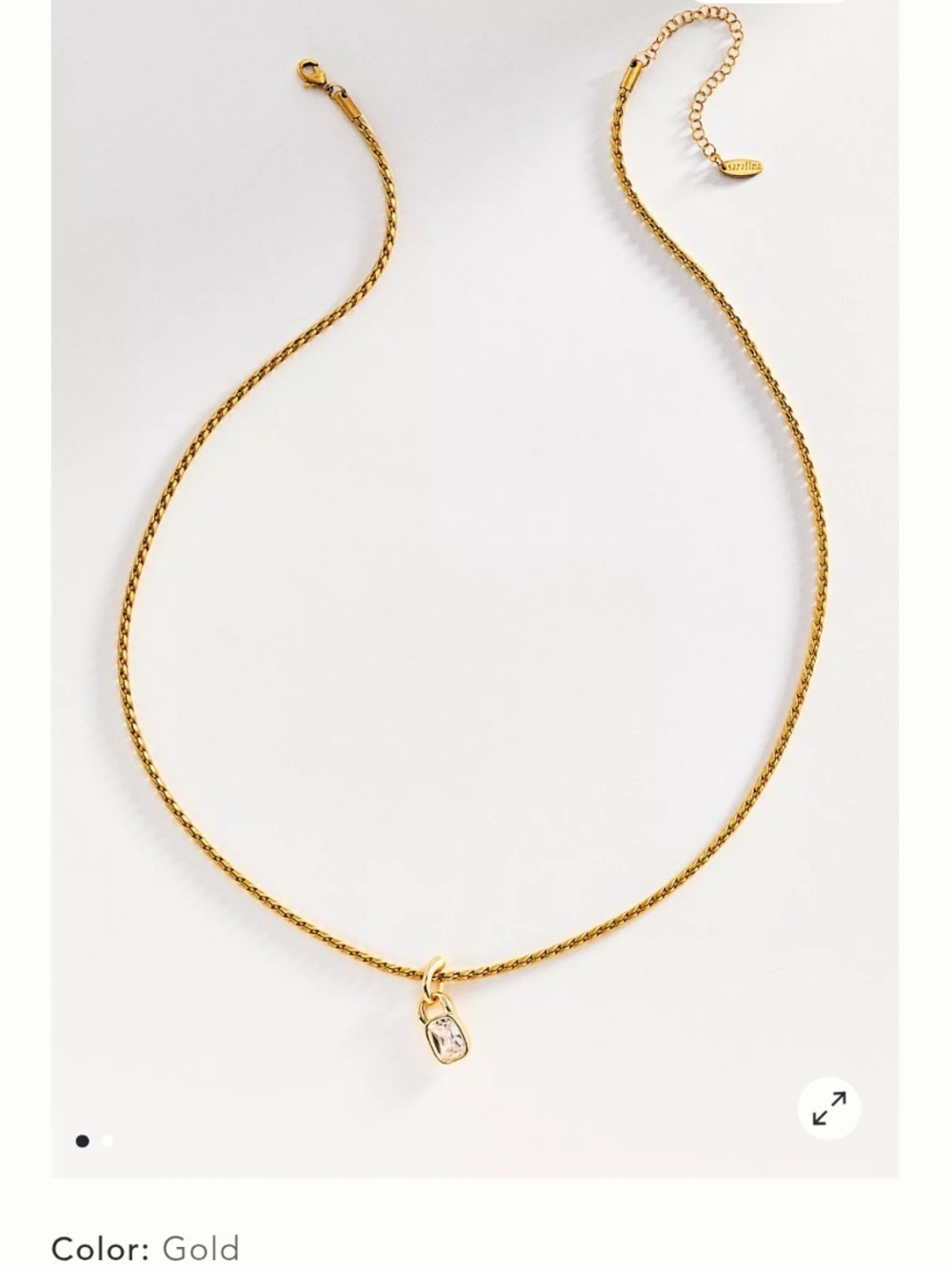 Anthropologie Gold Necklace with Crystal Bezel Pendant